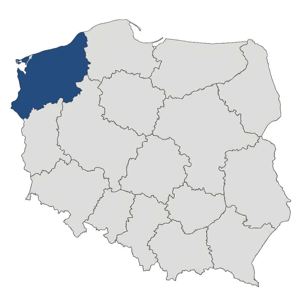 Mapa województwa zachodniopomorskiego - obszar działania ISO-DACH
