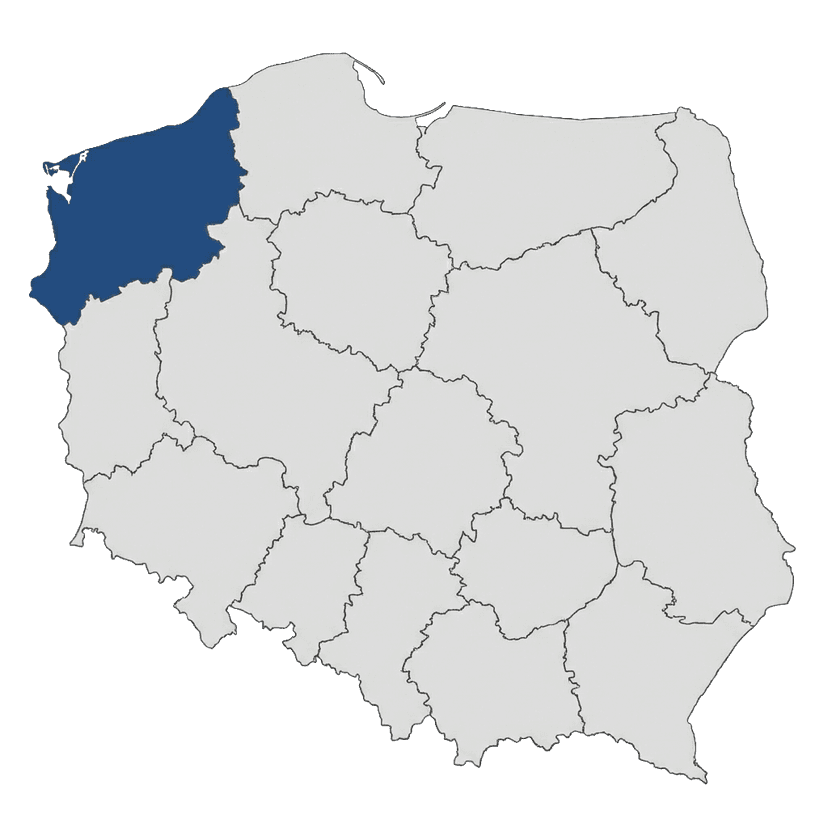 Mapa województwa zachodniopomorskiego - obszar działania ISO-DACH